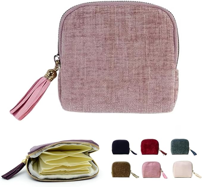 Jewelry Zippered Pocket Case Travel Jewelry Bag Portable Organizer, Tassel Zipper Jewelry Bag (Pink)
