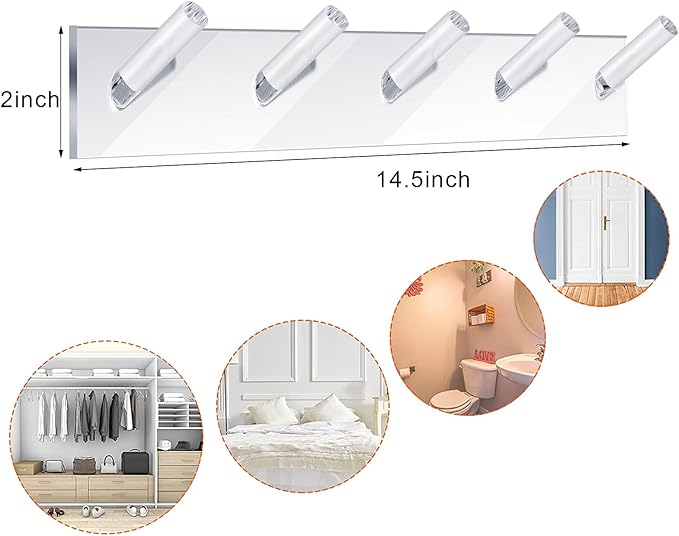 Chunful 1 Pcs Acrylic Wall Mounted Necklaces Organizer with 6 Hooks Clear Adhesive Jewelry Wall Mount Hanging Hooks for Necklaces Bracelets Rings Chains