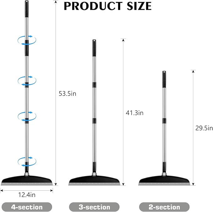 Multifunction Magic Broom, 54 Inch Adjustable Long Handle Silicone Floor Squeegee Broom, Sweep and Scrape 2 in 1 Household Cleaning Brooms for Floor, Bathrooms, Showers, Tile, Pet Hair, Black Grey