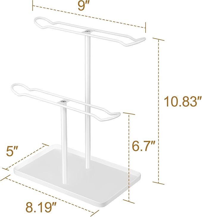 Headband Holder Organizer for Hair Accessories: Headband Storage Vanity Hair Clip Organizer, Two-Tier Stand with Storage Tray for Girls Women, Jewelry Necklace Rack for Vanity, Bathroom, White