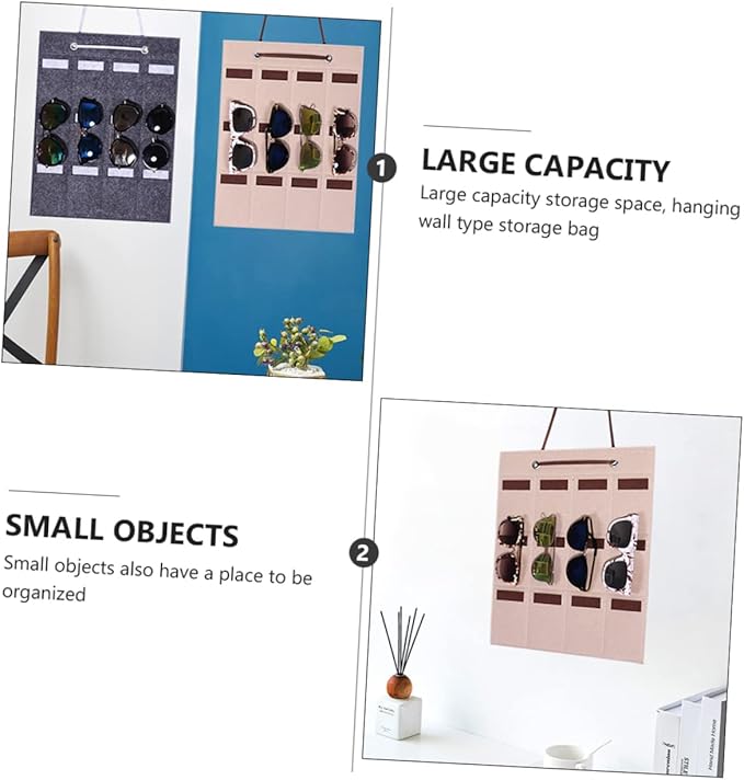Felt Sunglasses Organizer Wall Hanging Bag Multi-compartment Storage for Eyewear Jewelry Accessories Space-saving Design Material Camel Color