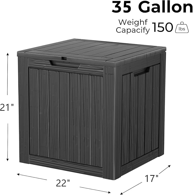 35 Gallon Lockable Resin Outdoor Storage Box, Waterproof & Weather Resistant Deck Box for Patio Cushion, Garden Tools & Pool Accessories, Black