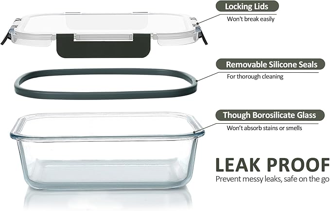 M MCIRCO [5-Packs, 36 Oz Glass Meal Prep Containers with Snap Locking Lids Glass Food Containers,Airtight Lunch Container,Microwave, Oven, Freezer and Dishwasher (4.5 Cup)