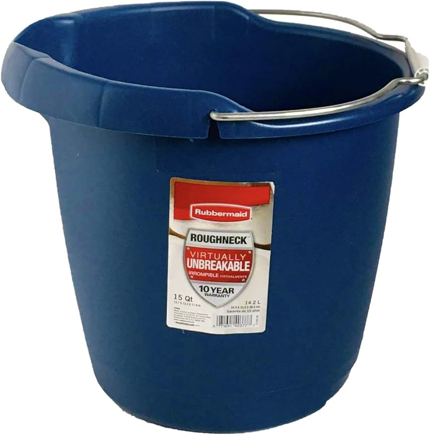 Rubbermaid Commercial Products 15QT Round Bucket, Blue, Comfortable/Durable Pour Handle, Sturdy Pail Bucket for Household Cleaning/Mopping