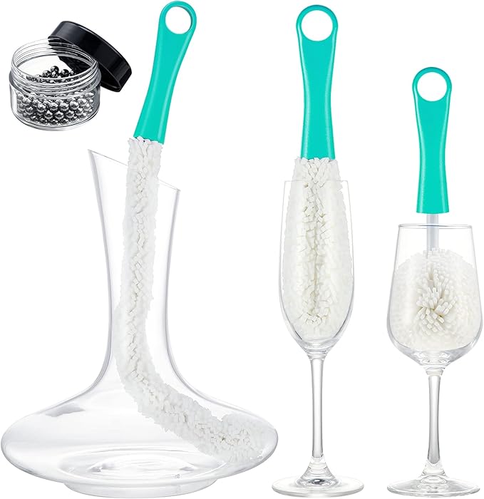 Boao 3 Pcs Decanter Cleaning Brush Wine Glass Decanter Flexible Bottle Brush Set with Cleaning Beads Household Tools for Bottle Goblets Glasses Cups (Blue)
