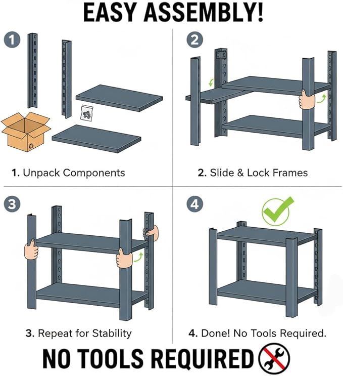 Industrial Storage Rack Heavy-Duty Steel Shelving Unit Multi-Purpose Garage Organization System Black 16" H x 15.8" W x 11.8" D 2-Tier