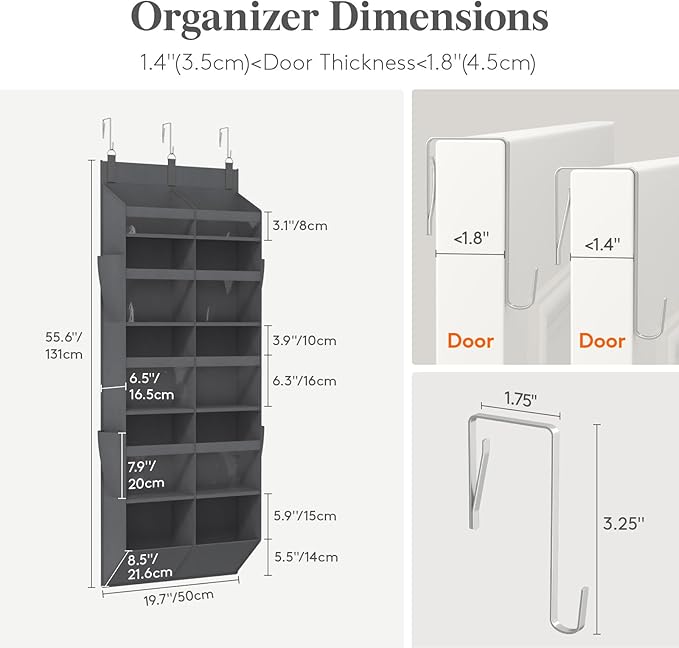 Lifewit 1 Pack Over the Door Organizer, Clear Window Hanging Storage with 4 Mesh Side Pockets, Anti Tilt 40 lbs Load Behind Door for Pantry, Nursery, Bathroom, Bedroom, Dorm, 10 Section, Gray