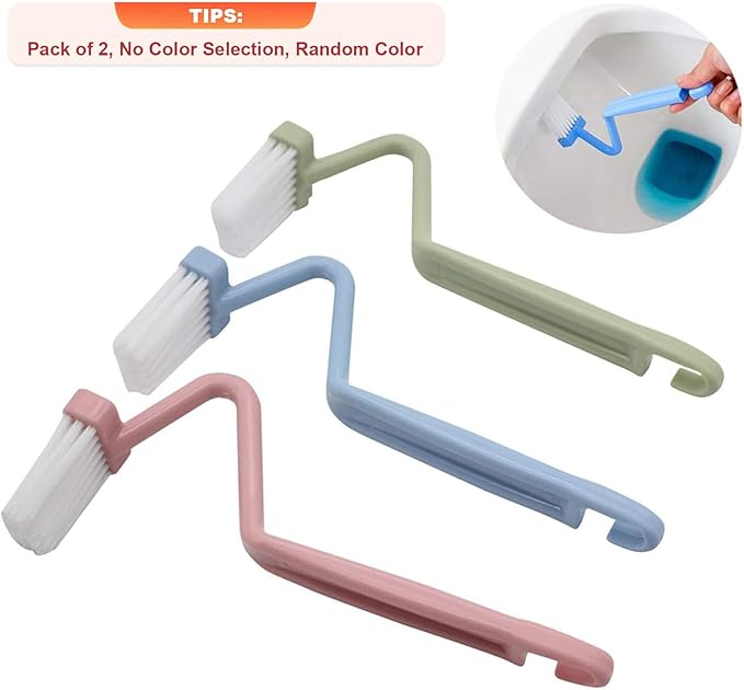Mziart 8" V Type Plastic Curved Toilet Brush Cleaning Toilet Corner Rim (Blue, Green, Red, Pack of 2)