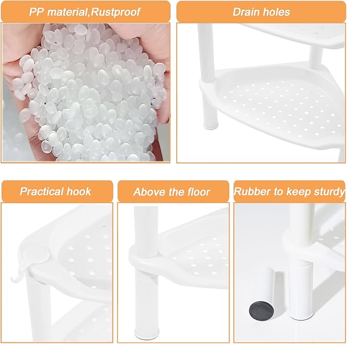 4 Tier Corner Shower Caddy, Rustproof, Plastic Shower Organizer for Bathroom, Bathtub, Shower pan, Bath Accessories Shower Caddies, 13.5 x 10 x 33.5 Inches, White (Round Slot White 4 Tier)