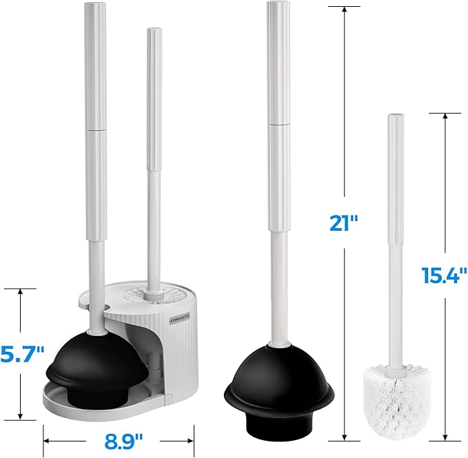 2 in 1 Toilet Plunger and Brush Set,Extended Handle Plunger,Toilet Bowl Brush Plunger Set,Bathroom Cleaning Tools,Cleaning Brush,Toilet Brush Plunger Combo,Cream Grey（21inch）