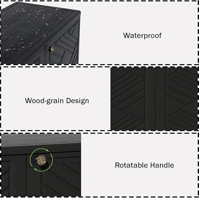 Outdoor/Indoor Storage Box,Resin and Plastic Storage Cabinet Waterproof,Outdoor Cabinet for Patio/Garden/Balcony/Backyard/All Room(with 2 Shelves)-Black