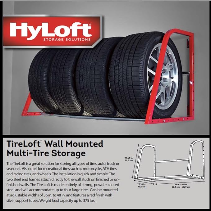 HyLoft Model 01012 Tire-Loft Multi Tire Storage System, 48-Inch wide by 36-Inch Deep,Red