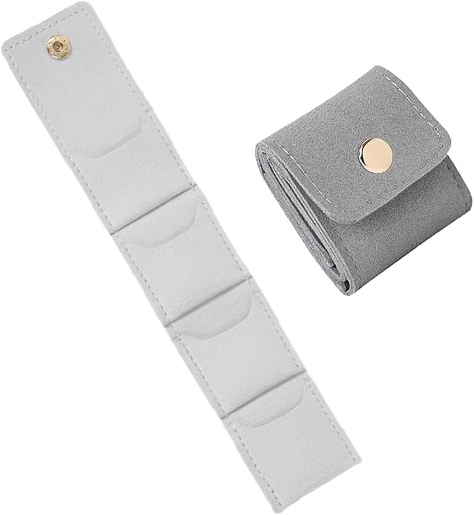 2Pcs Travel Jewelry Case, Mini Jewelry Travel Case Mini Travel Jewelry Portable Foldable, Travel Jewelry Roll Bag with Buckle For Earrings, Rings, Necklaces. (Grey)