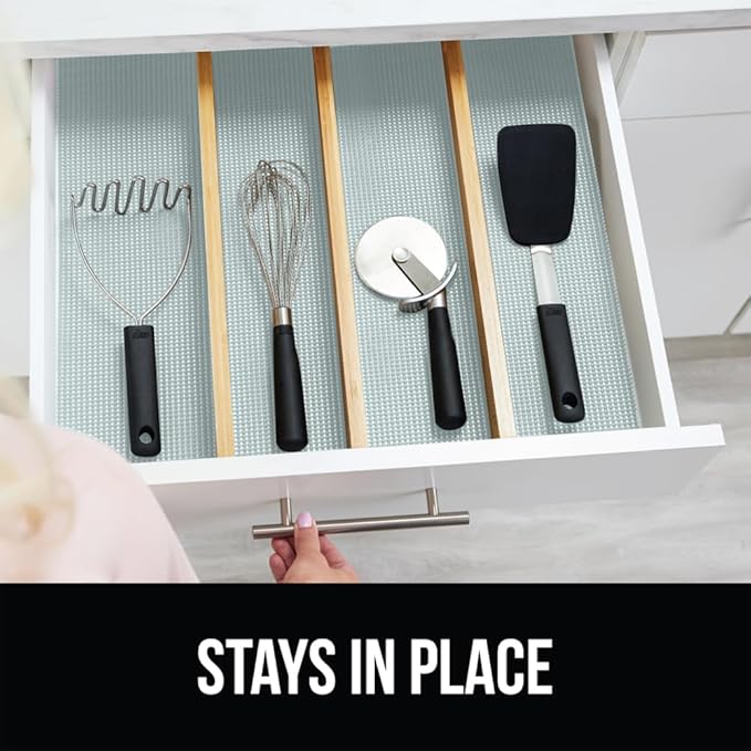 GORILLA GRIP powerGRIP Drawer Shelf and Cabinet Liner, Thick Strong Hold, Non-Adhesive Liners Protect Kitchen Cabinets and Cupboard, Bathroom Drawers, Easy Install, Breathable Mat, 17.5" x10' Spa Blue