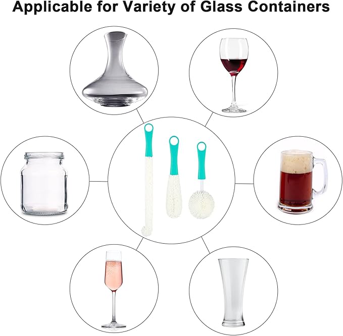 Boao 3 Pcs Decanter Cleaning Brush Wine Glass Decanter Flexible Bottle Brush Set with Cleaning Beads Household Tools for Bottle Goblets Glasses Cups (Blue)