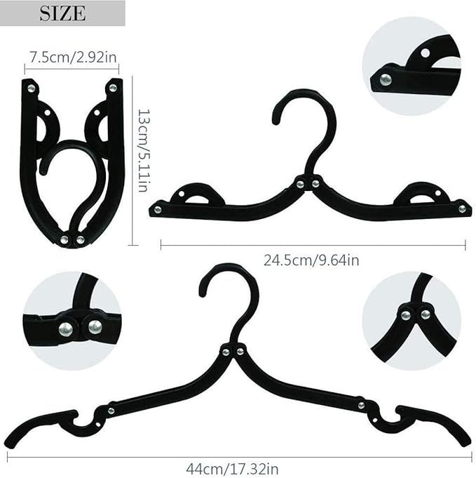 24 PCS Travel Hangers - Cruise Ship Essentials Portable Folding Clothes Hangers Travel Essentials Foldable Clothes Drying Rack for Travel (Black)