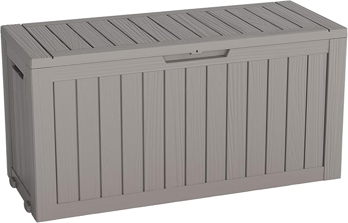 Outdoor Storage Box, Resin Deck Boxes Indoor and outdoor, Waterproof Storage Box Lockable Lid (Grey, 80 Gallon)