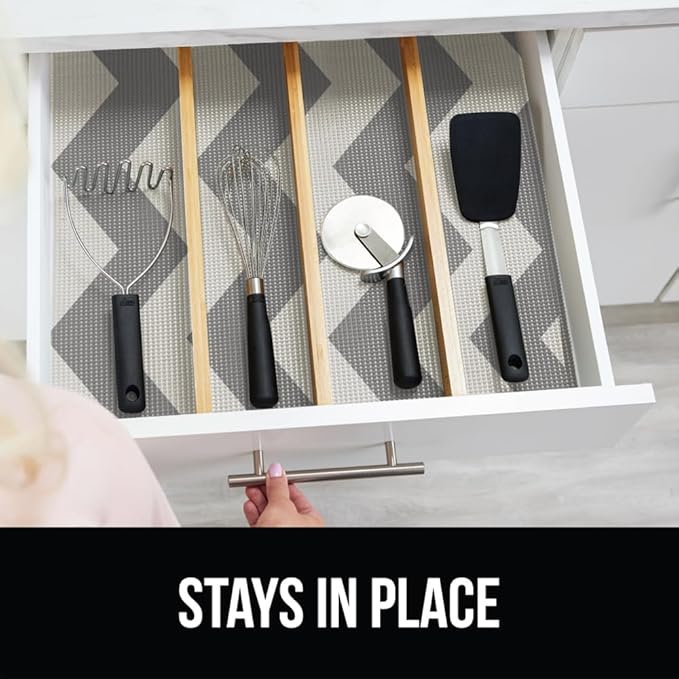 GORILLA GRIP powerGRIP Drawer Shelf and Cabinet Liner, Thick Strong Hold, Non-Adhesive Liners Protect Kitchen Cabinets and Cupboard, Bathroom Drawers, Easy Install, Breathable Mat, 20" x30', Chevron