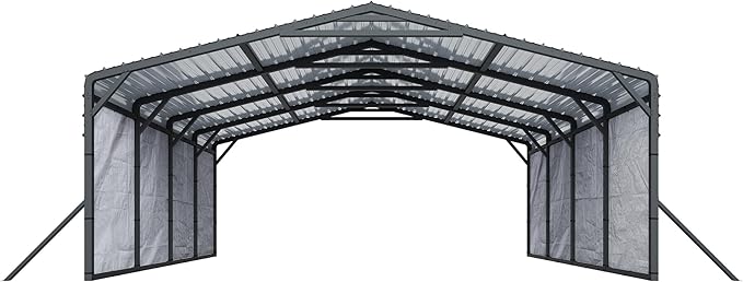 Jocisland 20x20 FT Heavy Duty Metal Carport, All-Weather Car Carport with Waterproof Removable Sidewall, Galvanized Steel Roof & Reinforced Base, Canopy for Bass Boats, Full-Sized Pickups and Tractors