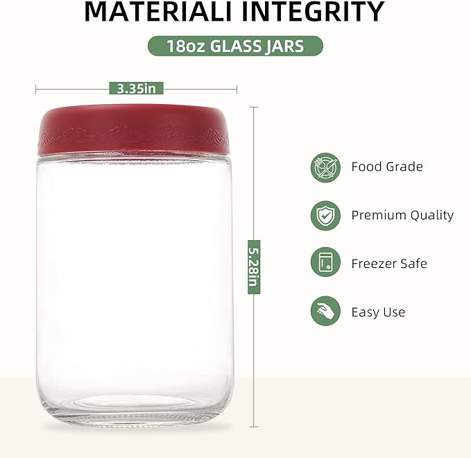 18 OZ 4Pack, Overnight Oats Jars with Lids, Glass Meal Prep Containers, Airtight Mason Jars for Breakfast, Yogurt Parfait, Salad & Smoothies, Leakproof and Reusable Food Storage Jars(4-1)