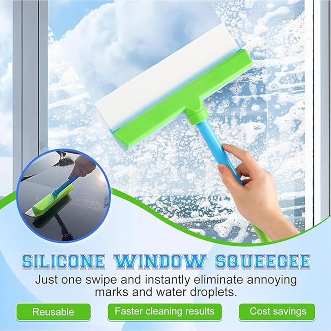 Aqua Blade 3-in-1 Window Cleaning Tool with Raznave Squeegee, Rotatable Rubber Blade, and Microfiber Scrubber – Streak-Free Glass and Mirror Cleaner