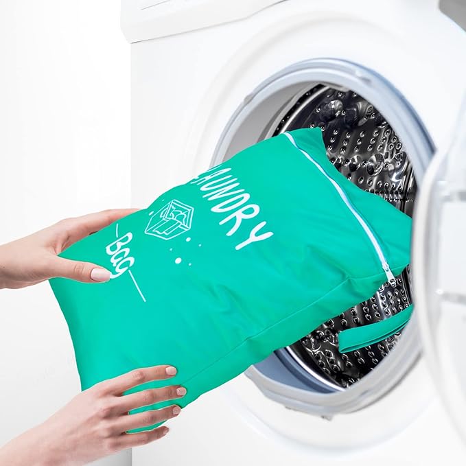 2 Pcs Large Travel Laundry Bags - Waterproof Wet/Dry, Washable, Drawstring, Bathing Suit, Workout, Gym Clothes, Swimming, Yoga - Green, Grey