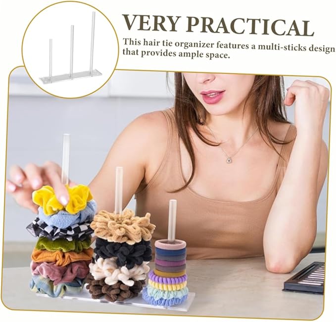 Acrylic Hair Accessories Organizer Rack Stylish Transparent Hair Tie Display Stand for Scrunchies Headbands and Functional Storage for Vanity and Bathroom