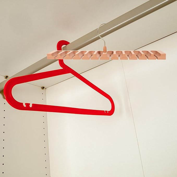 Rotatable Large Capacity Belt Rack Hanger with 12 Slots, Beech Wood Mens Belt Organizer for Closet Storage and Tie Scarf Display, Space-Saving Accessory Organizer for Home
