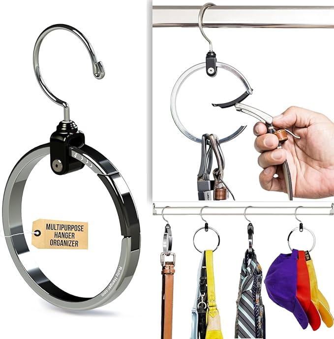 Rolly Hanger® Closet Space Saver – Premium Rotating Aluminum Organizer for Belts, Ties, Hats & Handbags – Heavy Duty 360° Swivel – Declutter & Maximize Storage (1 Pack)
