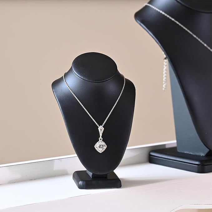 MOOCA 2 Pcs Deluxe Faux Leather Small Necklace Chain Jewelry Display Holder, Jewelry Stand, Necklaces Display Mannequin Bust Stand, 6.25”H, Black Faux Leather