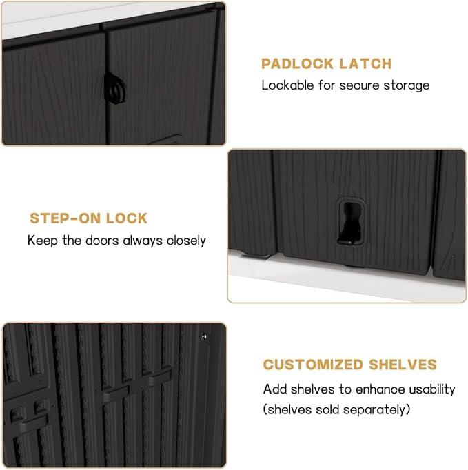KINYING Outdoor Storage Shed,57 Cu.ft Vertical Outdoor Storage Cabinet Waterproof, Outdoor Resin Tool Shed for Patio Furniture, Garden Tools, Pool Accessories, Lawn Mower(Black Color)