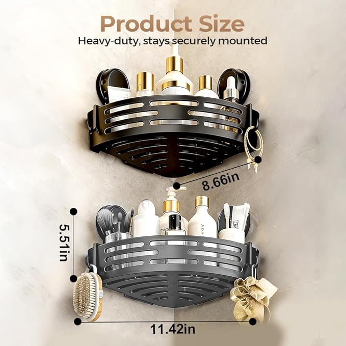 Triangle Suction Cup Corner Shelves, 2026 No Drilling Bathroom Storage Rack, Corner Shower Shelf Suction Cup Shower Caddy Corners Organizer Storage Rack Adhesive with Towel Bar (black, three-layer)