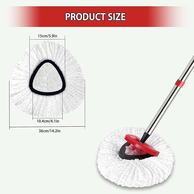 4-Pack Spin Mop Heads Replacements Compatible with O-Ceda EasyWrin 1-Tank System, Microfiber Refills, Deep Cleaning Mop Replace Head, Machine Washable Easy-to-Replace, White