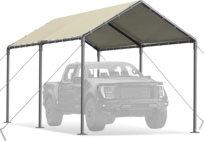 Carport 10x20 Ft Heavy Duty Canopy Steel Canopy Storage Shed,Portable Party Tent,Portable Garage All-Season Tarp for Carport Floor Fixing Beige