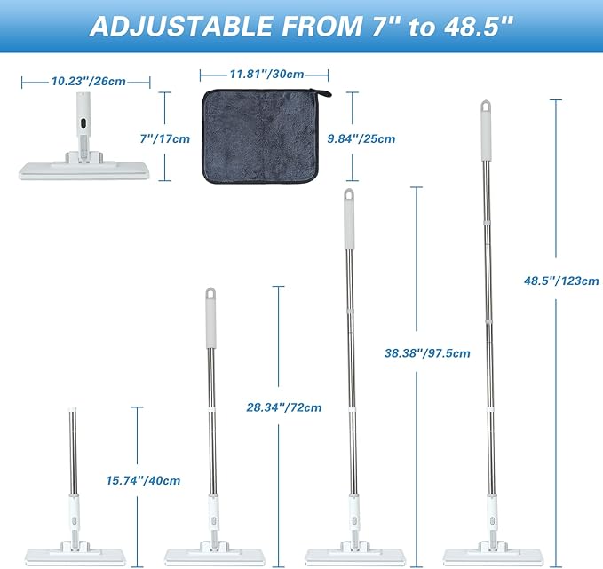 Disposable Dust Mop with 3 Shiny Cleaning Wipe Cloths, 360°Spin No Wash Mop, 4Ft Extension Pole Snap Grip Mini Mop -Automatic Cloth Changing, Small Disposable Dust Mop Set for Tile, Floor and Wall