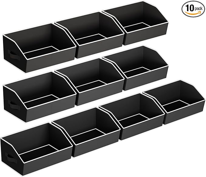 Clothes Organizers and Storage - Fabric Cube Bins with Handles, Storage Baskets for Shelves, Trapezoid Collapsible Boxes for Home, Dorm, Office, 10 Pack, Black