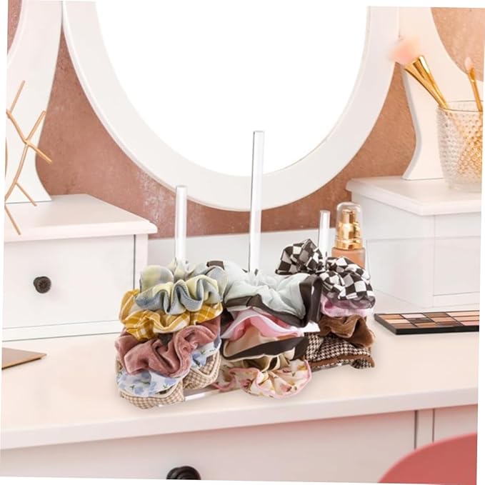 Acrylic Hair Accessories Organizer Rack Stylish Transparent Hair Tie Display Stand for Scrunchies Headbands and Functional Storage for Vanity and Bathroom