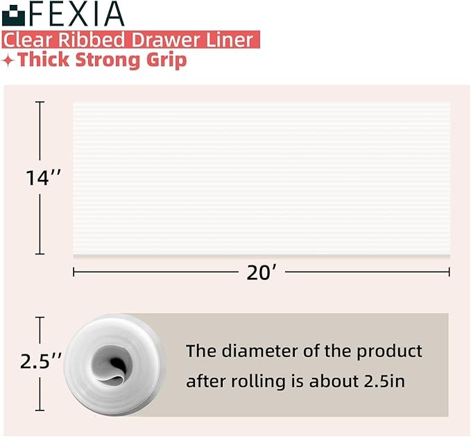 FEXIA Shelf Liners for Kitchen Cabinets Non-Slip Drawer Liner 14 Inches x 20 FT Waterproof & Oil-Proof Non Adhesive Durable Material Fridge Liner for Shelves
