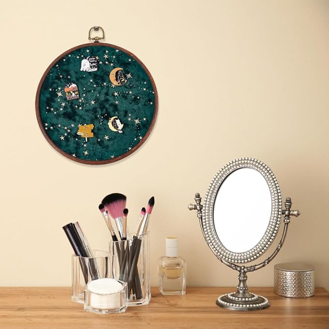 Wall Hanging Brooch Round Pin Board Enamel Pin Display Holder Jewelry Badge Display Collection Board Brooch Round Pin Display Stand for Stud Earring Collectibles Display Wall Decor Green