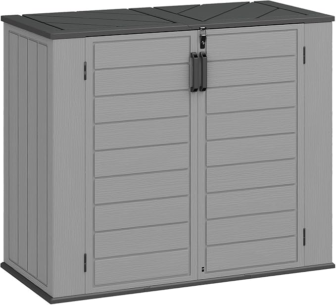 Aoxun Outdoor Storage Cabinet, 41 Cu Ft Waterproof Portable Horizontal Resin Shed Outdoor Storage for Garbage Bin, Generators & Yard Gear (Grey)