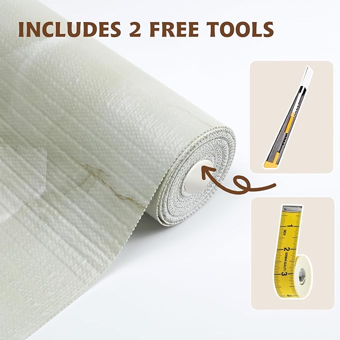2-Layer Drawer and Shelf Liner for Kitchen Cabinet: 17.3in X 20Ft Non Slip Waterproof Shelf Paper Non Adhesive Refrigerator Liners Cyan Marble Easy Liners for Bathroom with Knife Tape Measure