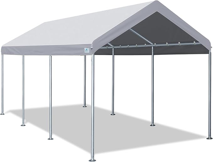 ADVANCE OUTDOOR 10x20 ft Heavy Duty Carport Potable Car Canopy Garage Party Tent Boat Shelter, Adjustable Height from 9.5 ft to 11 ft - Gray