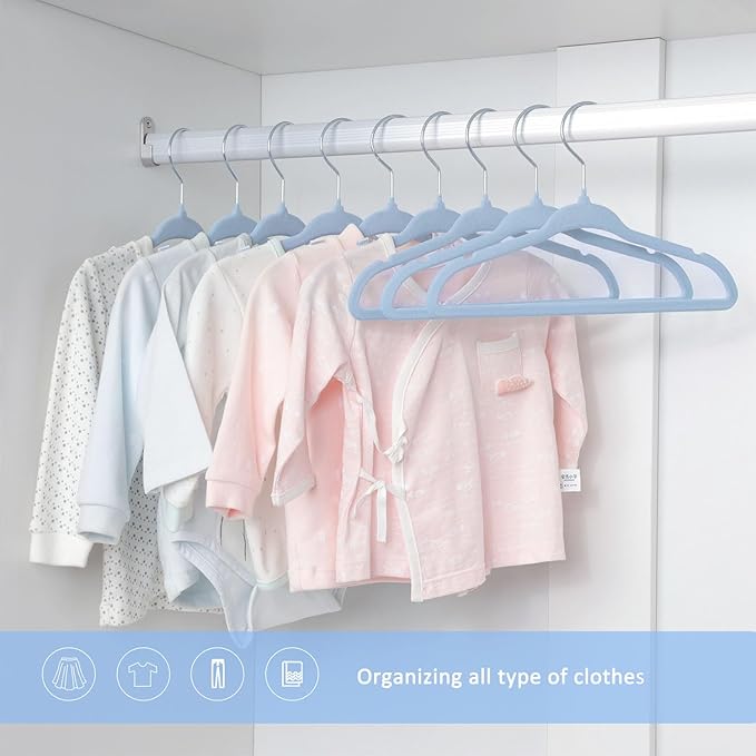 ManGotree Kids Velvet Clothes Hangers, Baby Childrens Hangers for Clothes Space Saving Non-Slip 15Pack (Blue)