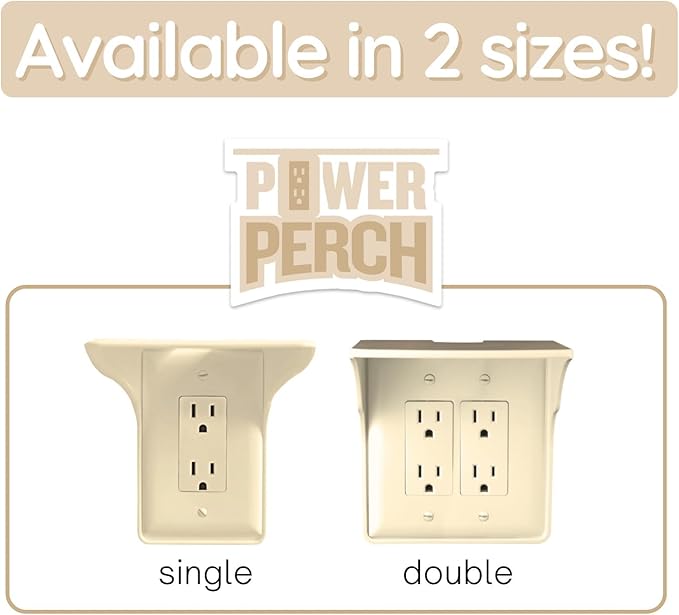 BeraTek Power Perch Wall Outlet Shelf with Cord Storage Strap - Declutter & Reclaim Bathroom Counter Space - Echo Dot Stand, Homepod Mini Wall Mount, Smart Home Devices Organizer - Almond, 1-Pack