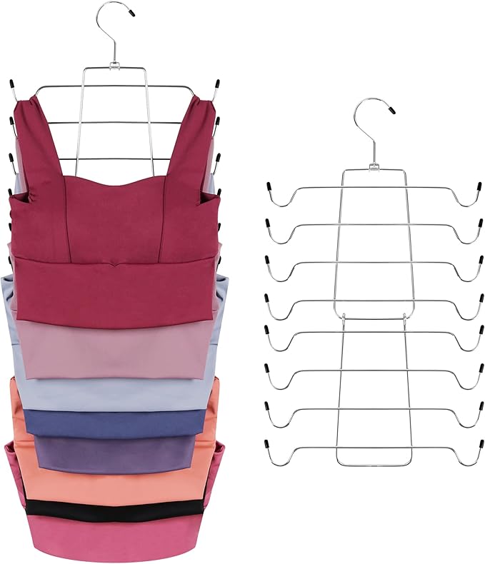 ZEDODIER 2 Pack Tank Top Hanger Space Saving, Bra Hangers for Closet Organizer, Hanging Bra Organizer Tank Tops Holder with 16 Hooks, Metal Closet Organizers and Storage Small Space Solutions, Silver