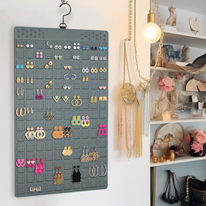 Dual-Sided Hanging Jewelry Organizer Holds Up to 300 Pairs of Earrings and 30 Necklaces (1 Pack)