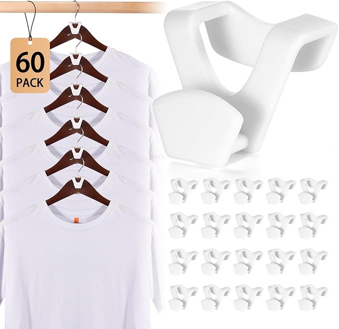 HOUSE DAY Space Saving Hanger Hooks 60 Pack, White Clothes Hanger Connector Hooks, Heavy Duty Hangers Hook Space Saver, Sturdy Hanger Connector Hook, Premium Cascading Hangers for Closet