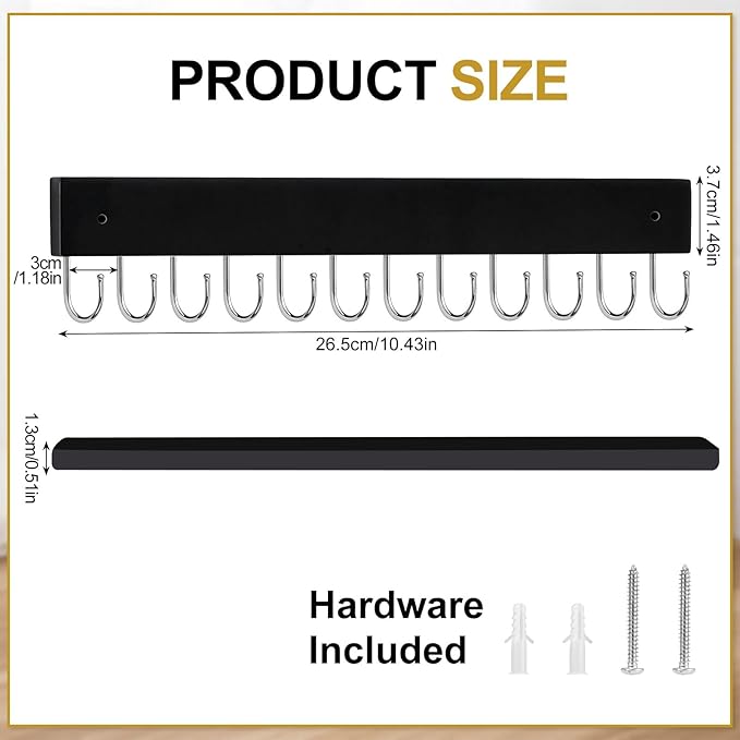 Hanging Jewelry Organizer, 2 Pack Black Necklace Holder for Wall Wooden Necklace Organizers Hangers Wall Mount with 24 Hooks Jewelry Display Hanger for Necklaces, Bracelets, Earrings, Keys