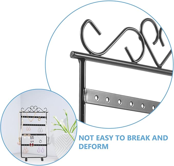 Luxshiny Metal 48-hole Earring Stand Jewelry Display Rack Organizer Black Iron Jewelry Storage Holder for Earrings and Studs Bedroom Accessory Organizer