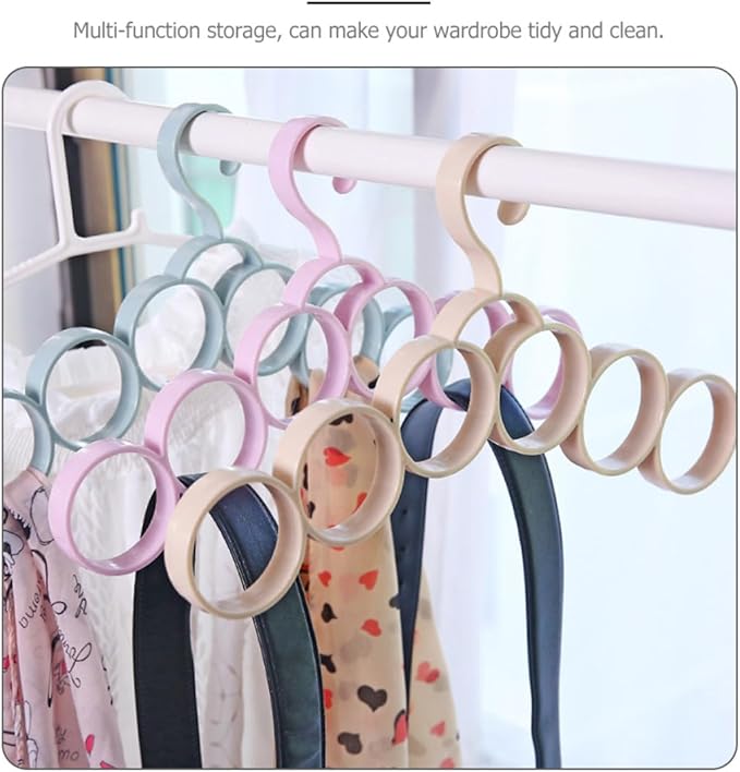 Luxshiny Multi-Function Wardrobe Coat Hanger and Tie Accessory Organizer, 6-Ring Closet Storage Rack for Scarves Belts, Household Convenient Clothes Hanger, 3pcs Set, Random Random Color